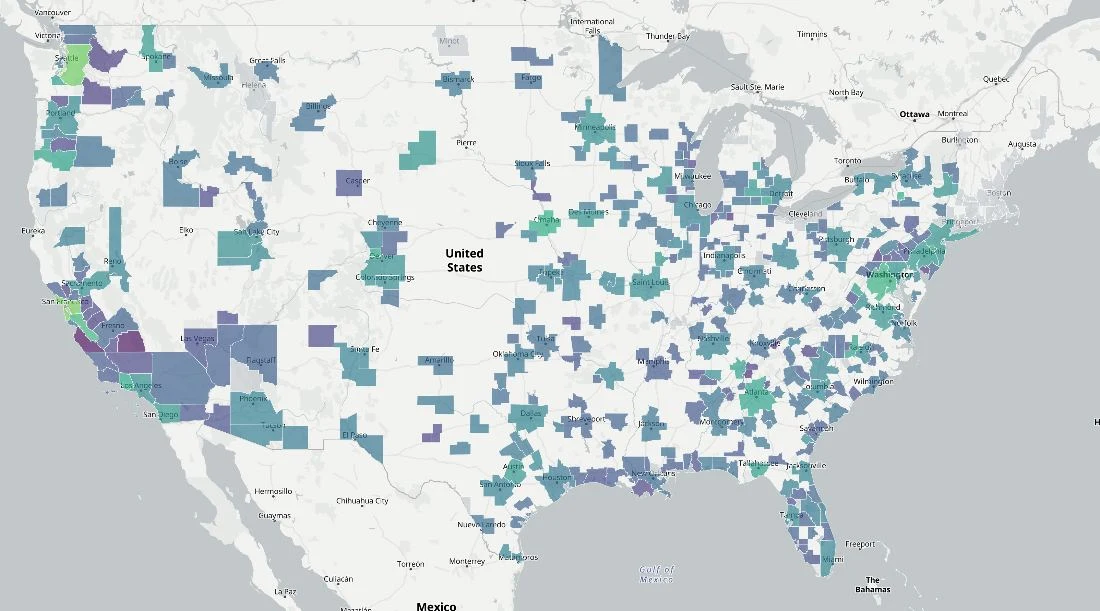 Exposure Atlas map of regional AI and automation exposure across the United States